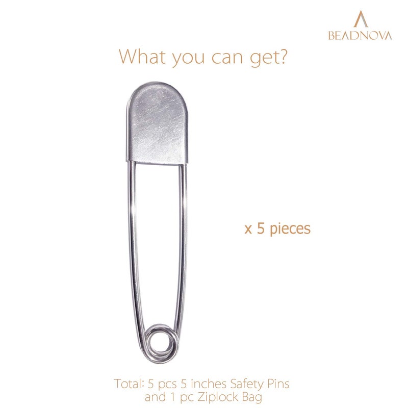 BEADNOVA 5 Inch Large Safety Pins for Clothes Big Heavy Giant Safety Pin for Fashion, Sewing, Quilting, Blankets, Upholstery, Laundry and Craft (13cm, 5pcs) - Image 4